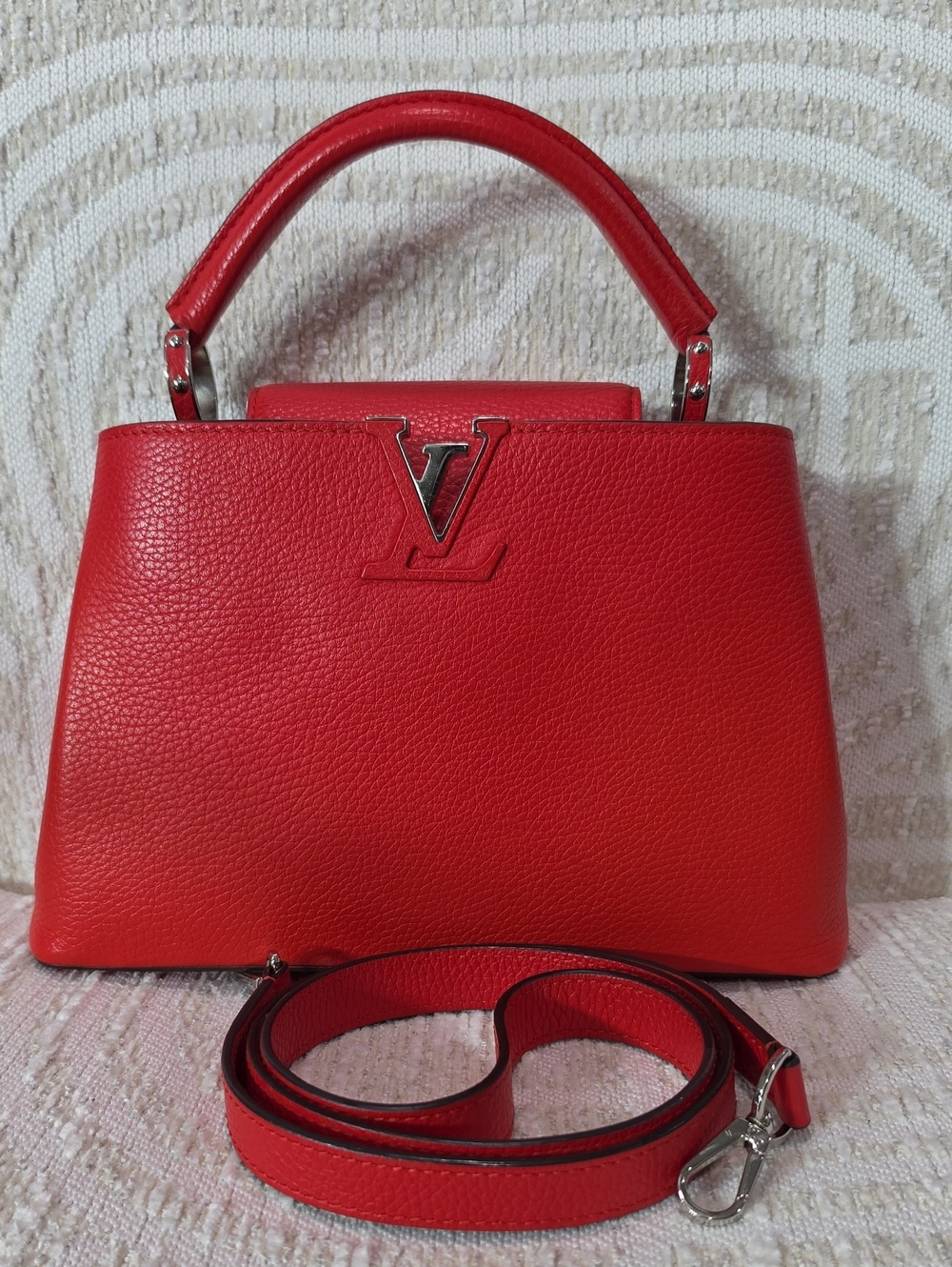 Louis Vuitton Red  Capucines BB  Leather Top-Handle Satchel with Strap